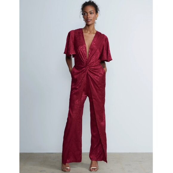 New York & Company Pants - NY& Co. | Front Twist Detail Jumpsuit in Satin Tea Berry Size Large NWT